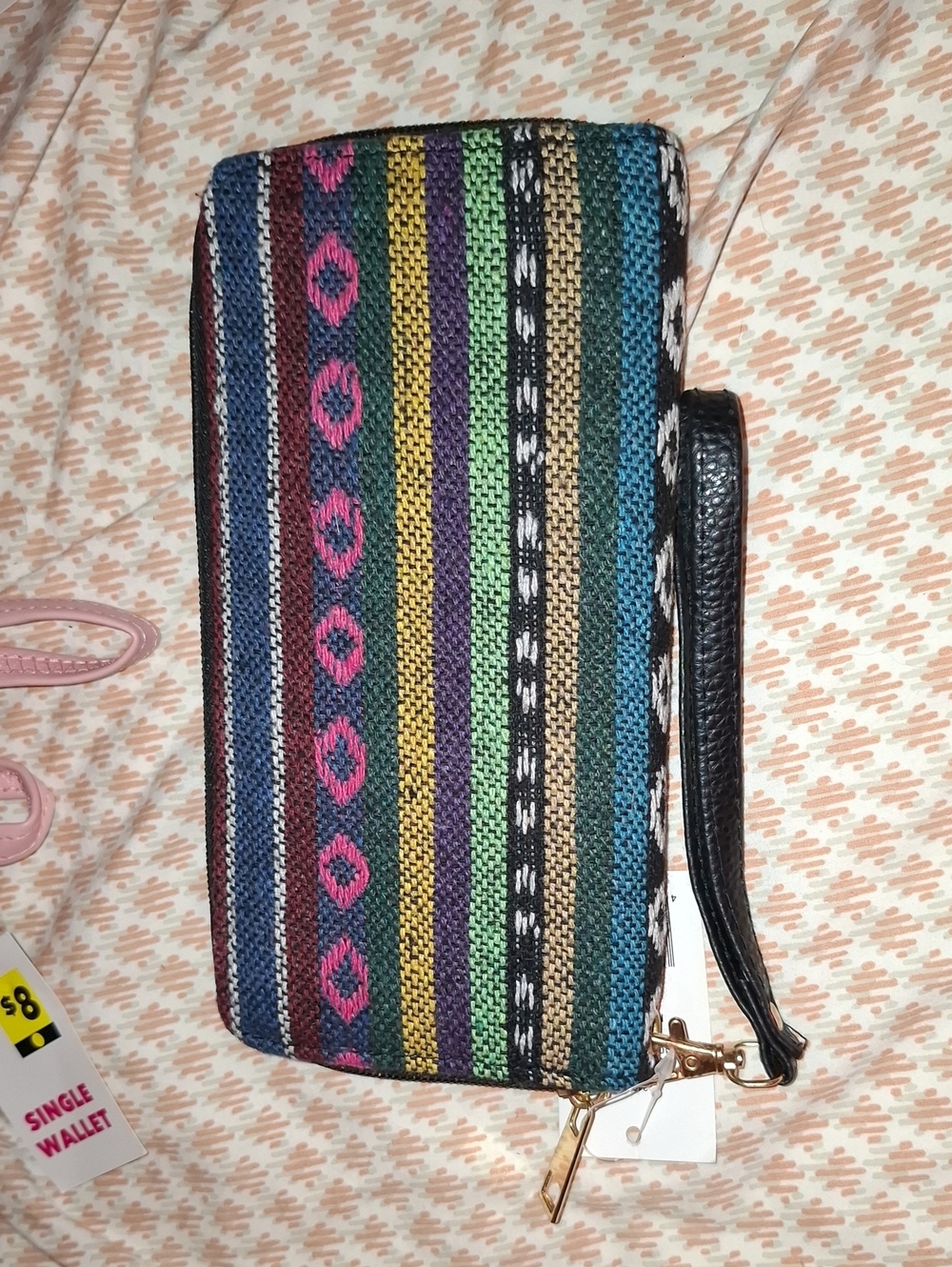 Multicolor Woven Stripe Wristlet Wallet with Detachable Strap